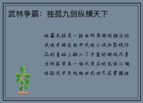 武林争霸：独孤九剑纵横天下