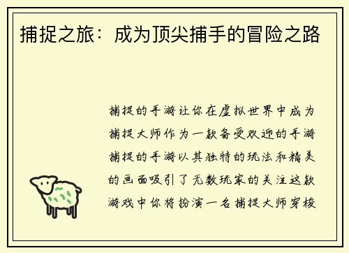 捕捉之旅：成为顶尖捕手的冒险之路