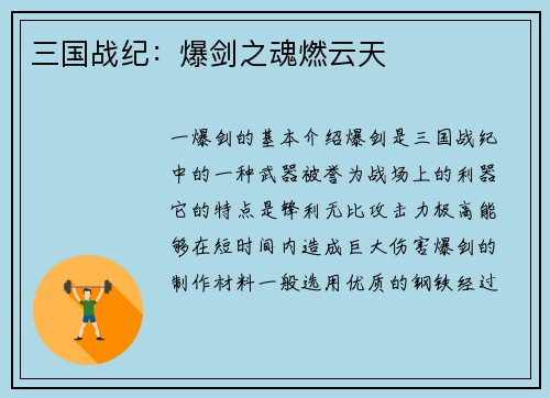三国战纪：爆剑之魂燃云天