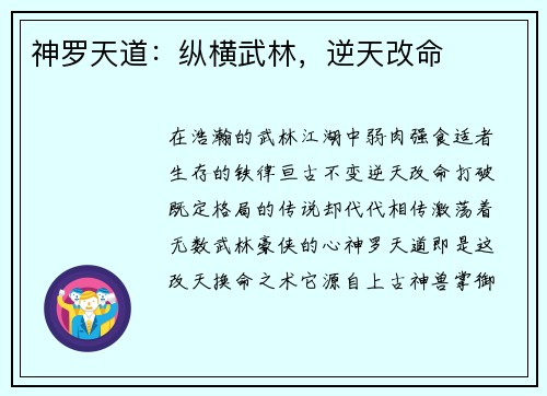 神罗天道：纵横武林，逆天改命